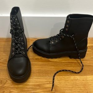 Pretty Little Thing black chunky lace up boots
